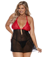 Lace and Mesh Halter Neck Babydoll - Queen Size