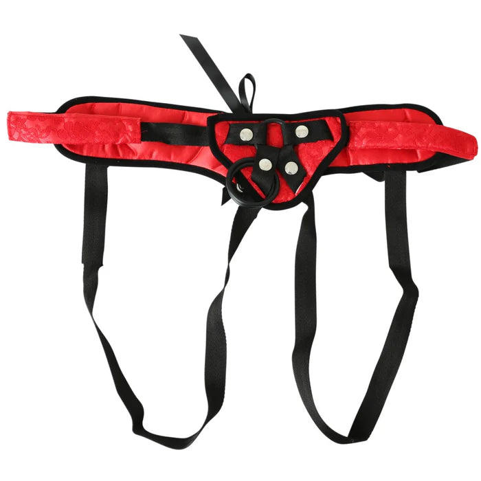 SS Sunset Lace Corsette Adjustable Strap-On Harness Red