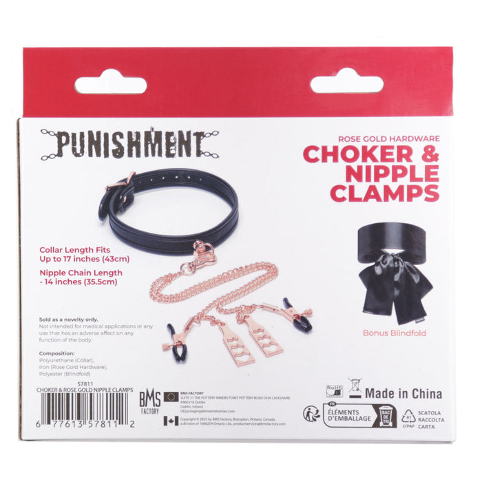 Punishment Choker & Nipple Clamps - Rose Gold