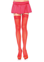 Sheer Nylon Thigh High with Lace Top - OS - Red