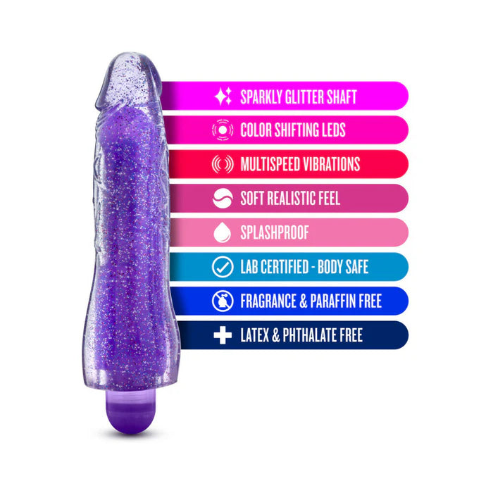 Blush Glow Dicks Molly Color Changing 8 in. Vibrating Dildo Glitter Purple