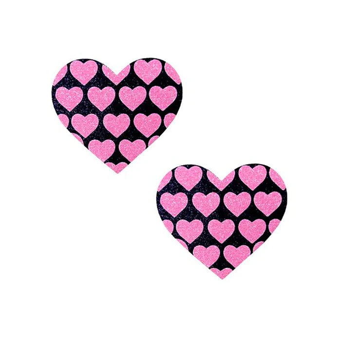 Pink Heart UV Black Glitter Heart Pasties