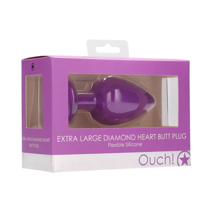 Flexible Diamond Heart Butt Plug Purple Extra Large