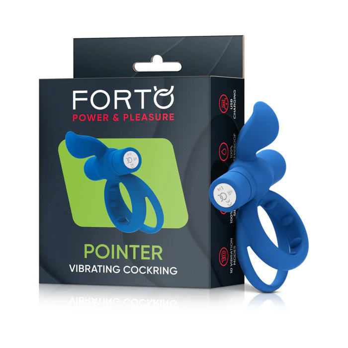 Forto Pointer Vibrating Dual C-Ring w/ External Stimulator Blue