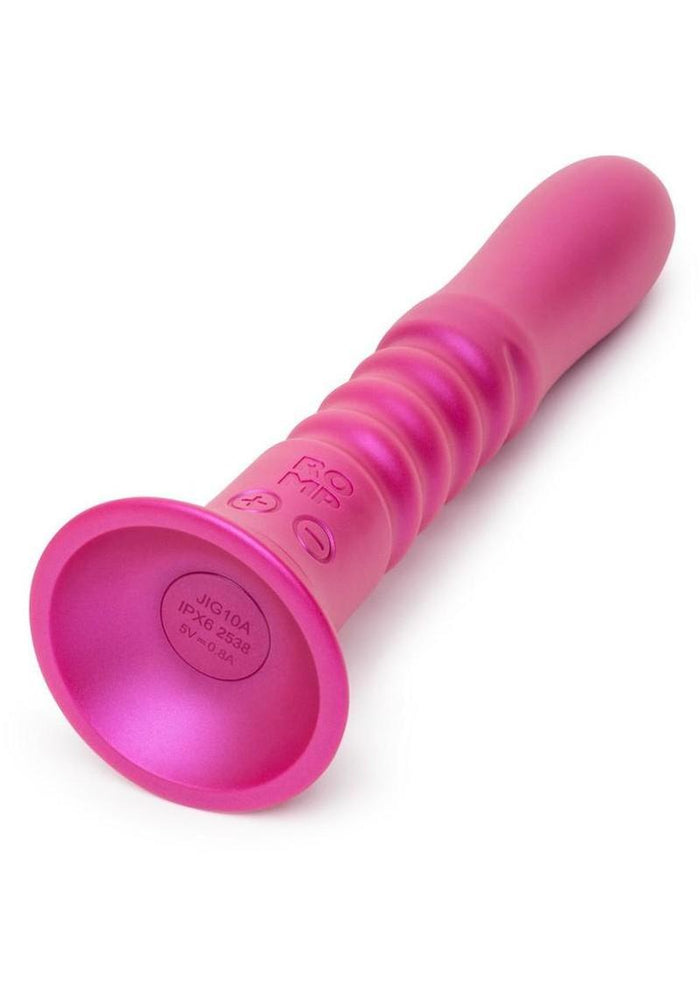 Romp Jiggle Rechargeable Silicone Thrusting Vibrating Dildo with Suction Cup - Pink