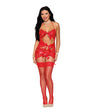 Dreamgirl Garter Slip with Bow Detail and G-String Red O/S