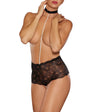 Posh & Spicey High Waisted Lace Thong w/ Pearl String & Collar Black O/S