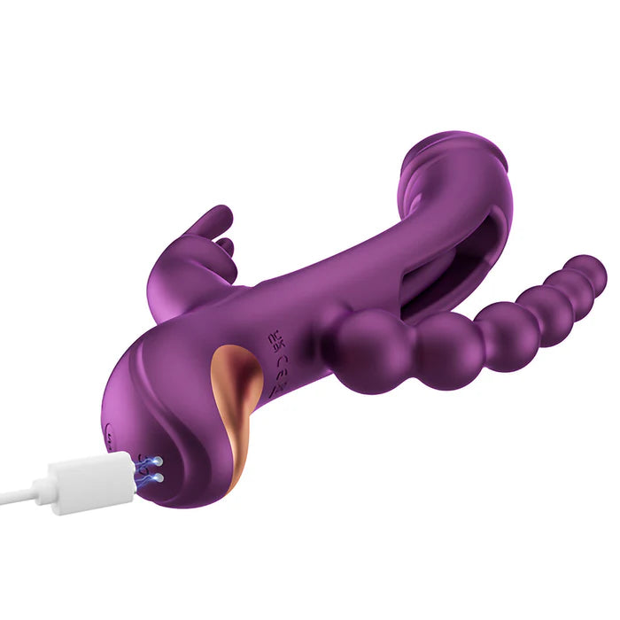 Trilux Kinky Finger Rabbit Vibrator with Anal Beads Purple