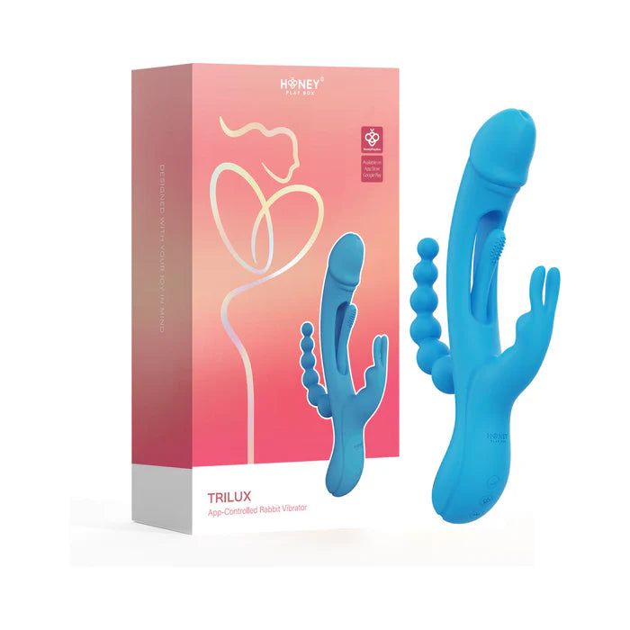 Trilux Kinky Finger Rabbit Vibrator with Anal Beads Blue