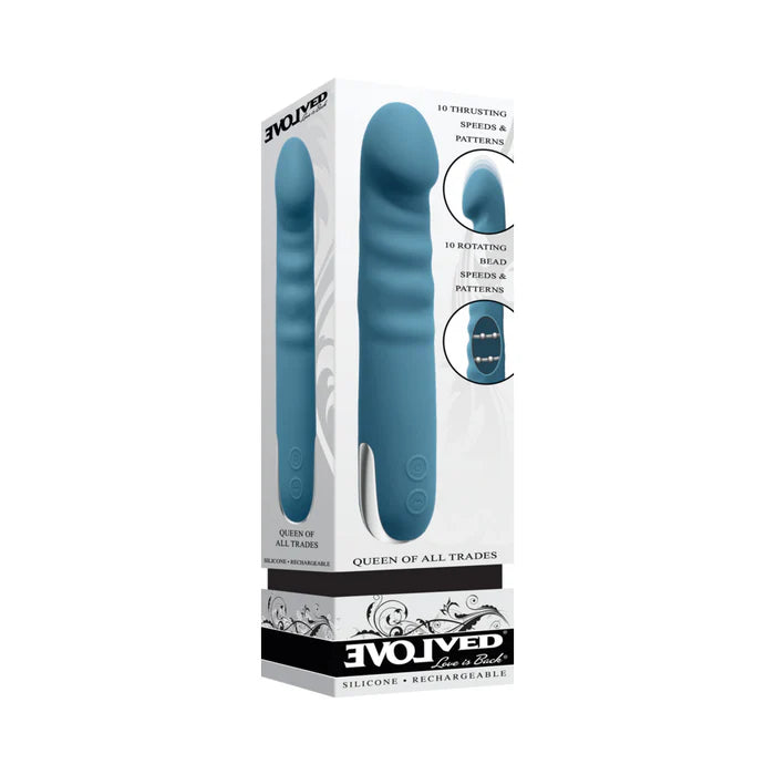 EV Queen Of All Trades Thrusting & Rotating Vibrator Teal