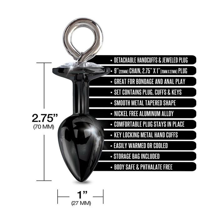 NIXIE Metal Butt Plug & Furry Handcuff Set Black