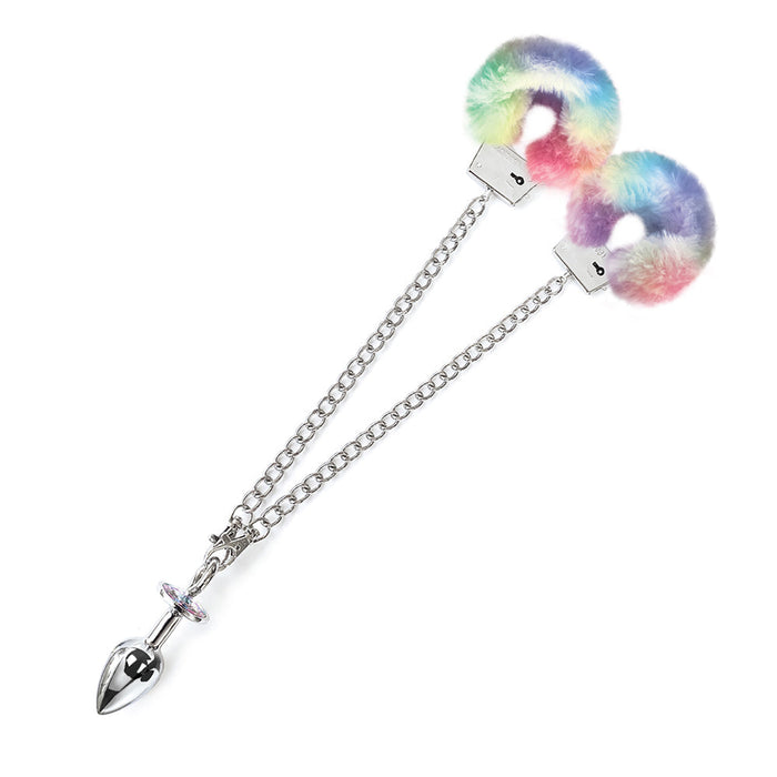 NIXIE Metal Butt Plug & Furry Handcuff Set Unicorn