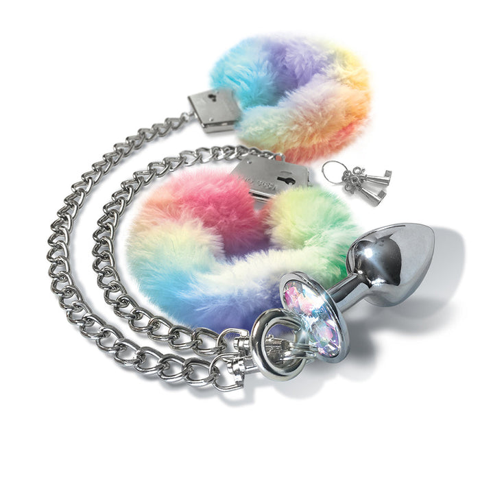 NIXIE Metal Butt Plug & Furry Handcuff Set Unicorn