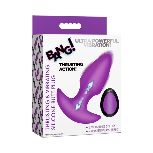 BANG! Thrusting & Vibrating Silicone Butt Plug Purple