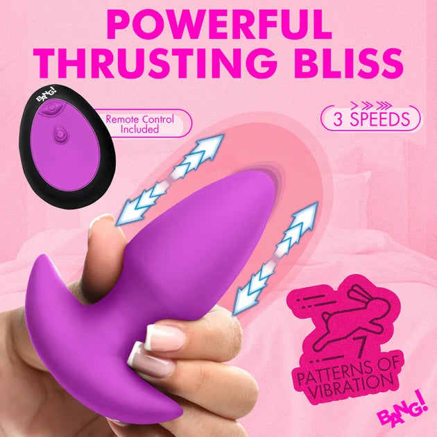BANG! Thrusting & Vibrating Silicone Butt Plug Purple