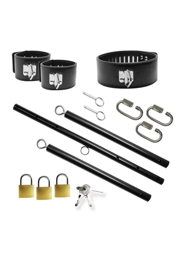 Master Series Dominion Bar with Collar & Restraints - Black/Silver
