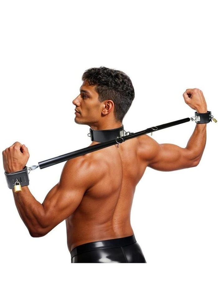 Master Series Dominion Bar with Collar & Restraints - Black/Silver