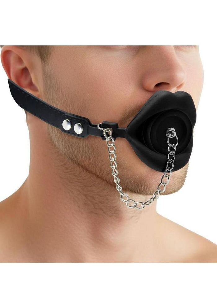 Master Series Plugged Silicone Feeding Gag - Black