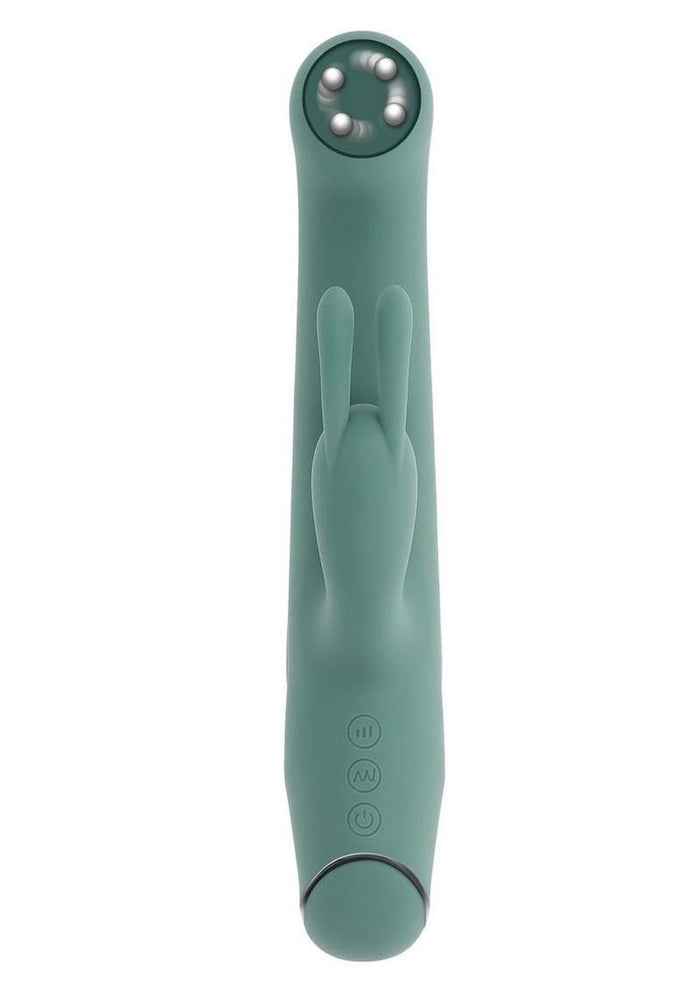 Satin Swirl Rechargeable Silicone Rabbit Vibrator with Clitoral Stimulator - Green