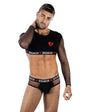 Envy Menswear Heartbreaker Mesh Crop Top & Briefs Set - OS - Black