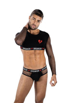 Envy Menswear Heartbreaker Mesh Crop Top & Briefs Set - OS - Black