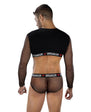 Envy Menswear Heartbreaker Mesh Crop Top & Briefs Set - OS - Black