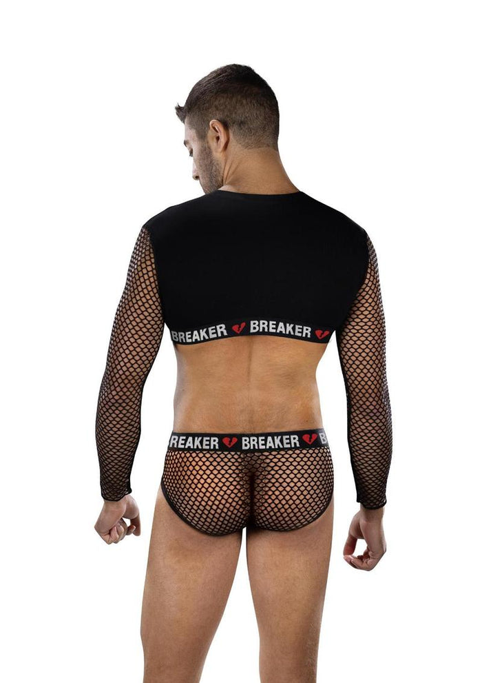 Envy Menswear Heartbreaker Mesh Crop Top & Briefs Set - OS - Black
