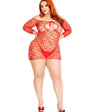 Leg Avenue Seamless Heart Net Mini Dress with Keyhole Tie Front - Red (Queen)