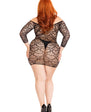 Leg Avenue Seamless Heart Net Mini Dress with Keyhole Tie Front - Black (Queen)