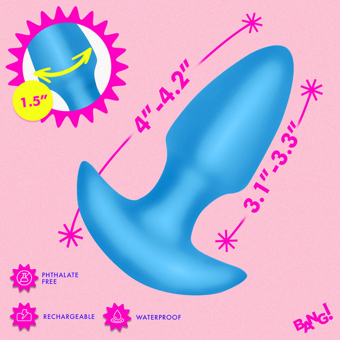 BANG! Thrusting & Vibrating Silicone Butt Plug Blue