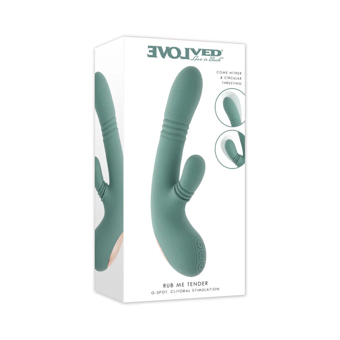Rub Me Tender Thrusting Vibrator with Clitoral Stimulation - Green