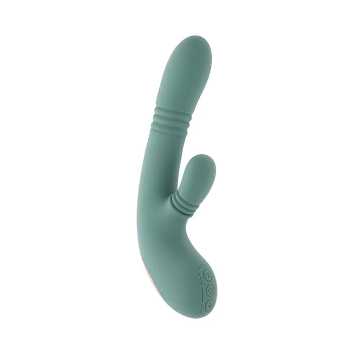 Rub Me Tender Thrusting Vibrator with Clitoral Stimulation - Green