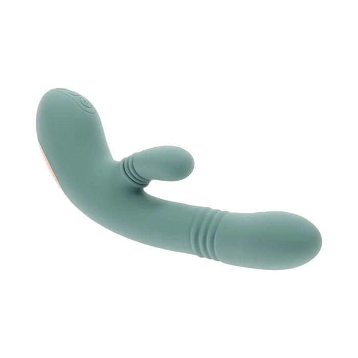 Rub Me Tender Thrusting Vibrator with Clitoral Stimulation - Green