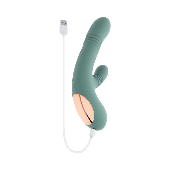 Rub Me Tender Thrusting Vibrator with Clitoral Stimulation - Green