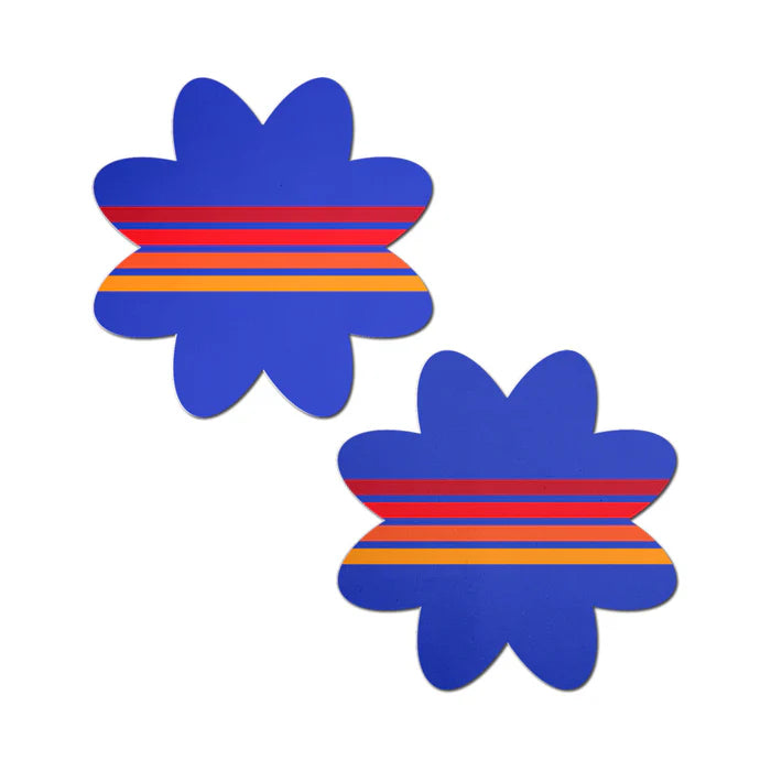 Pastease Vibrant Retro Stripes on Blue Petal Breast Pasties