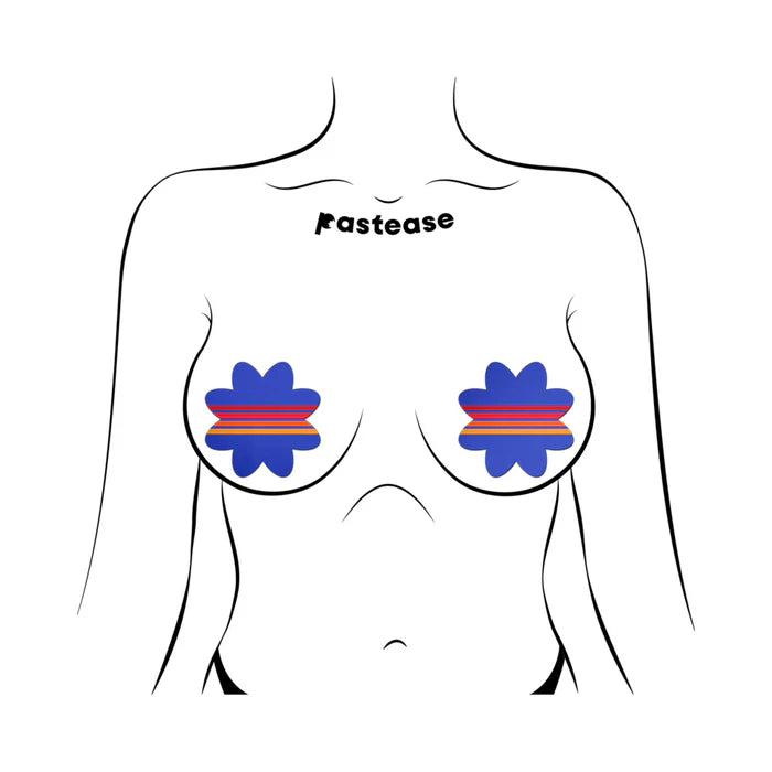 Pastease Vibrant Retro Stripes on Blue Petal Breast Pasties