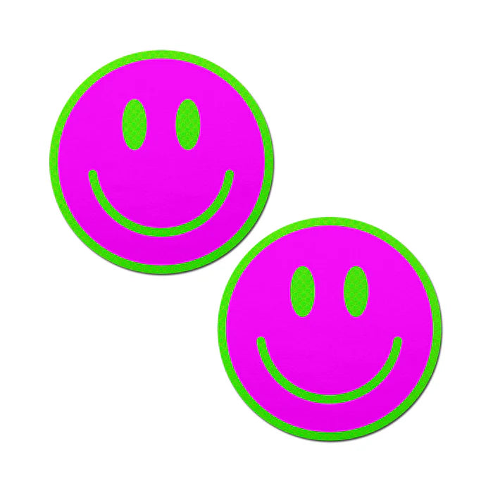 Pastease Neon Green Glow-in-the-Dark Pink Smiley Face Breast Pasties