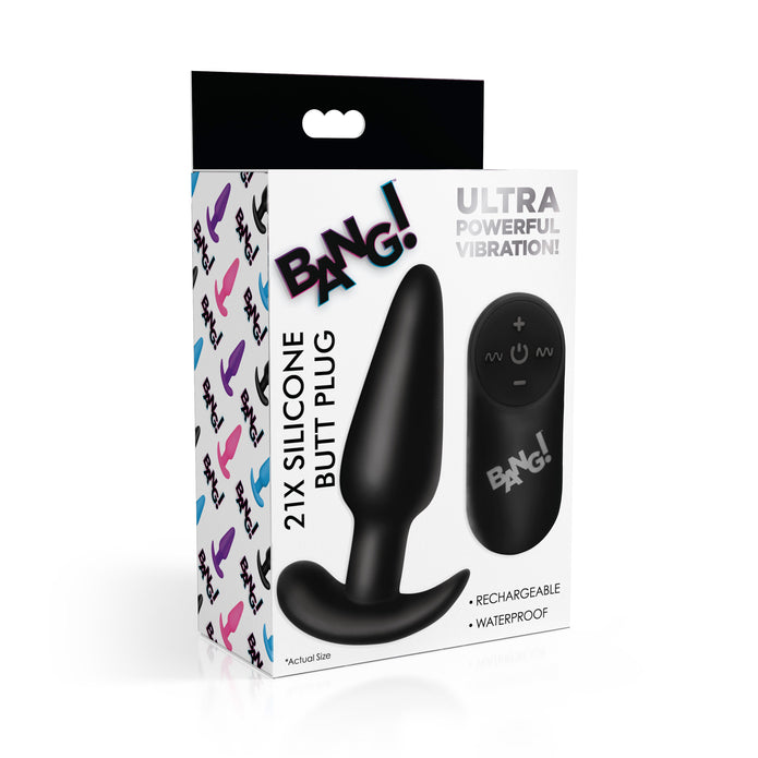 BANG! 21X Vibrating Silicone Butt Plug with Remote Control Black