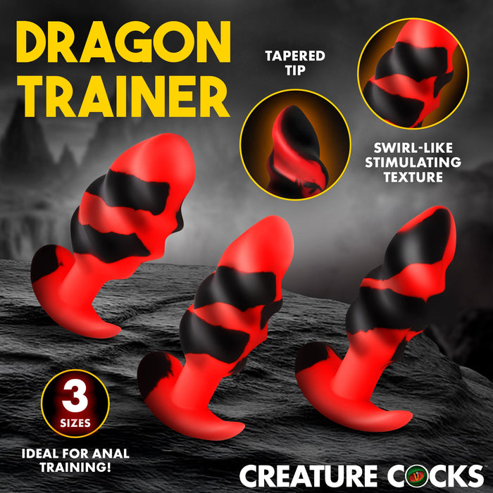 Creature Cocks Dragon Trainer Silicone Butt Plug Set (3 Piece) - Red/Black