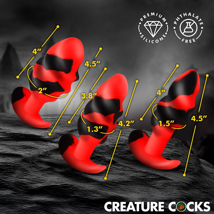 Creature Cocks Dragon Trainer Silicone Butt Plug Set (3 Piece) - Red/Black