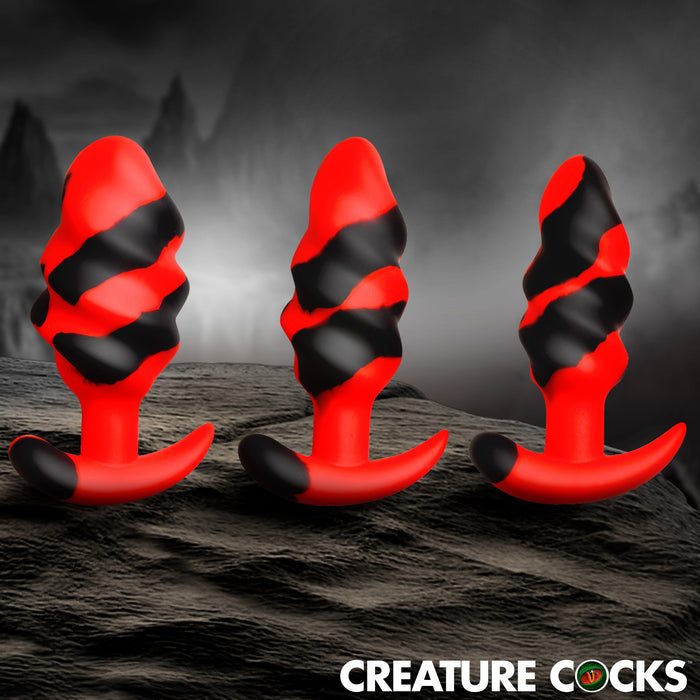Creature Cocks Dragon Trainer Silicone Butt Plug Set (3 Piece) - Red/Black