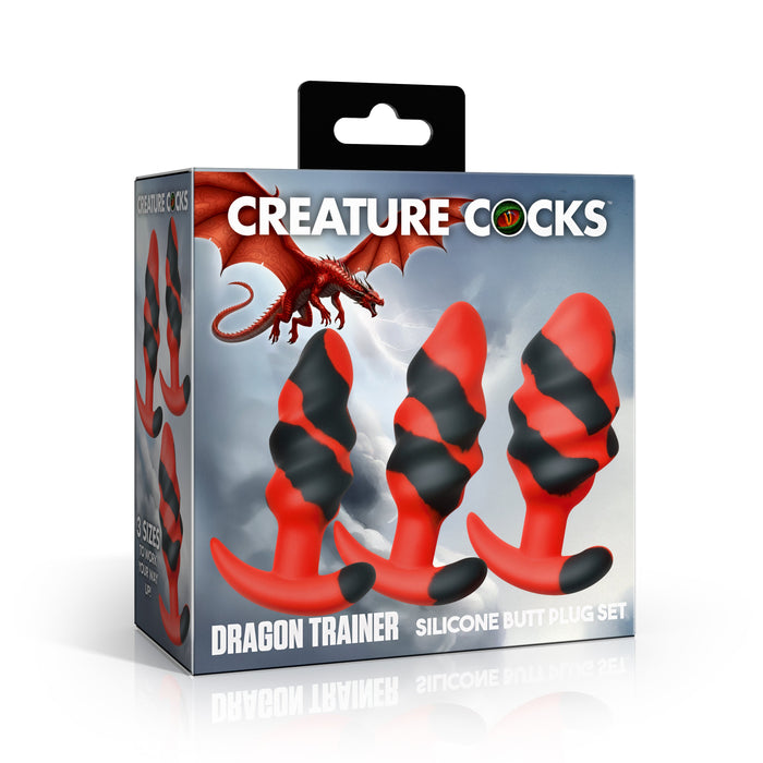 Creature Cocks Dragon Trainer Silicone Butt Plug Set (3 Piece) - Red/Black