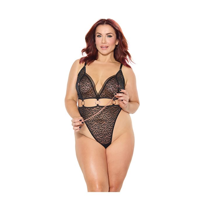 Pleasure Collection Feline Fatale Teddy w/Removable Chain - Black (Queen)