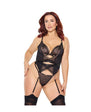 Pleasure Collection Feline Fatale Bustier & G-String 2 pc Set- Black (Queen)