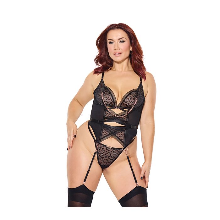 Pleasure Collection Feline Fatale Bustier & G-String 2 pc Set- Black (Queen)