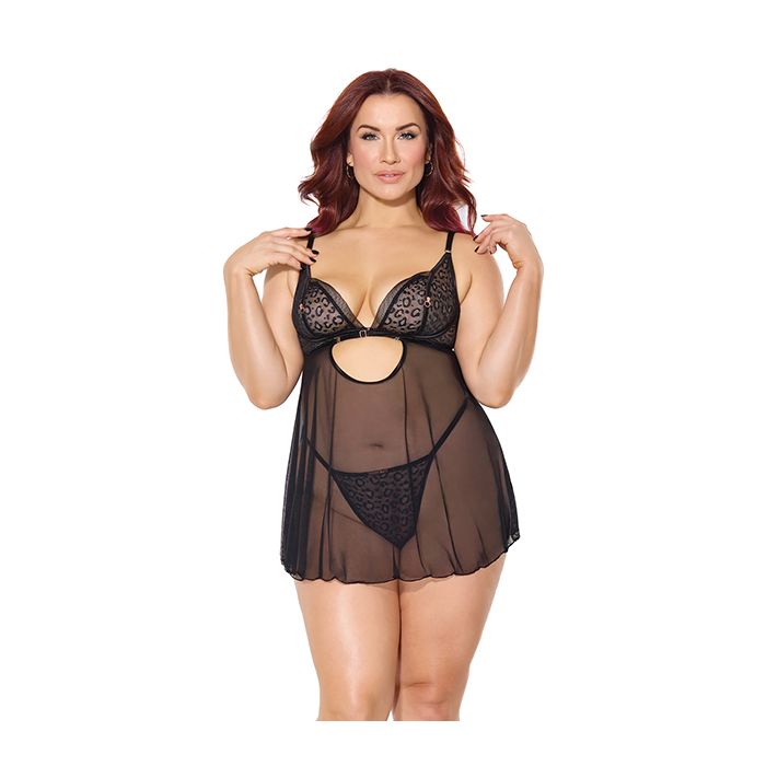Pleasure Collection Feline Fatale Babydoll & G-String 2 pc Set - Black (Queen)