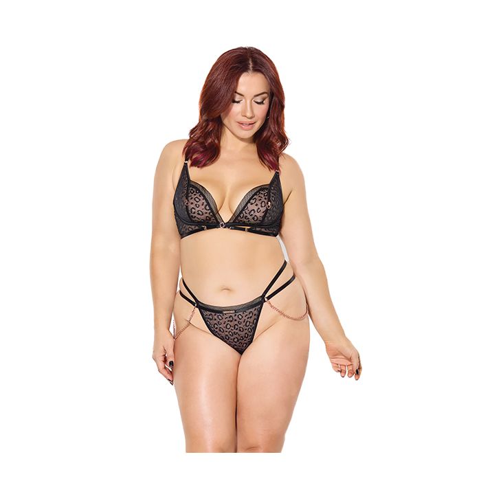 Pleasure Collection Feline Fatale Bra & G-String 2 pc Set - Black (Queen)