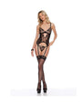 Mesh Foil Embroidered Underwire Bustier w/G-String