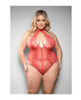 Temptress Calliope Striped Sheer Floral Lace Zippered Teddy - Coral (Queen Sizes)