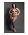 Sheer Set Me Free Mesh Body Stocking w/Zebra Pattern & Open Crotch - Purple (Queen)